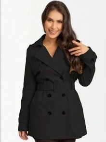 Women Overcoats - 黑色 - 查看 6