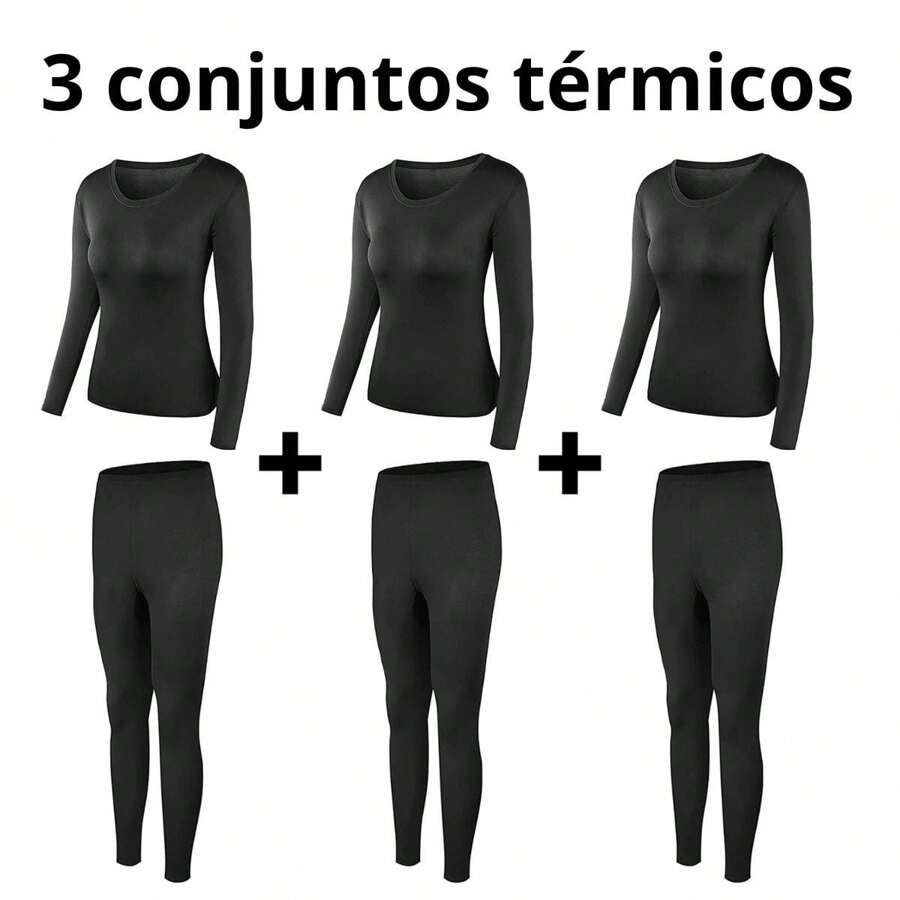 Women Thermal Underwear Sets - Black - View 1