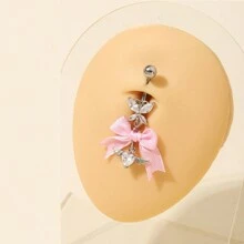 1 件甜美风格粉色蝴蝶结形方晶锆石吊坠肚脐环，适合 Y2K 女性，不锈钢穿孔肚脐环，适合夏季海滩情人节、妈妈、母亲、母亲节、礼物 - 銀色 - 查看 8