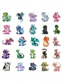 50张/250张可爱龙图案卡通贴纸，适用于DIY手机壳、吉他、滑板、笔记本电脑、水瓶、装饰防水贴纸 - 彩色 - 查看 5