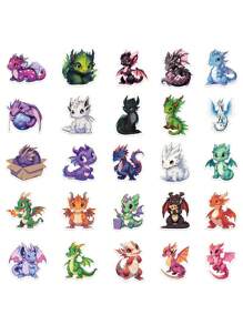 50张/250张可爱龙图案卡通贴纸，适用于DIY手机壳、吉他、滑板、笔记本电脑、水瓶、装饰防水贴纸 - 彩色 - 查看 4