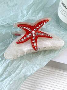 1pc Acetate Creative Dreamy Bohemian Style Ocean Elements Seashell Starfish Fish Rhinestone 3D Cute Sweet Mermaid Semicircle Large Hair Claw Clip Hairpin, High-End Hair Accessory - Multicolor - View 3