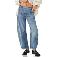 BZB Women's Baggy Boyfriend Jeans Vintage Wide Leg Mid Rise Barrel Denim Ankle Pants - 藍色 - 查看 1