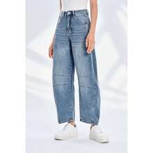 BZB Women's Baggy Boyfriend Jeans Vintage Wide Leg Mid Rise Barrel Denim Ankle Pants - 藍色 - 查看 3