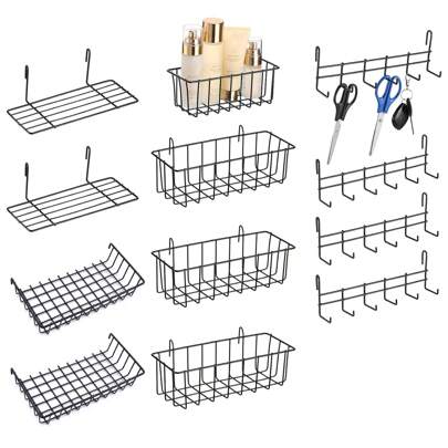 2pcs/Set Hanging Wall Baskets, Hooks Rack, Hanging Shelf, Wall Grid Accessories For Wire Wall Grid Panel, Grid Wall Basket For Room Storage, Photo Wall Display, Living Room Office Decor Fall Home Decor Room Decor