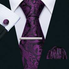 Cravate florale violette royale pour hommes, ensemble de cravate de luxe en soie jacquard avec mouchoir pour mariage et soirée