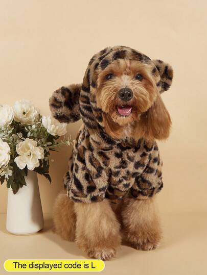 1pc Pet Dog Hoodie, Leopard Plush Sweatshirt, Suitable For Small/Medium Dogs & Cats In Cold Weather, Christmas Gift