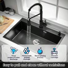 Kitchen Taps, Kitchen Sink Mixer Tap With Pull Down Sprayer, Cold And Hot 3-Modes Spray For 360° Swivel Kitchen Taps Faucet With Single Handle Single Lever - Black - View 2