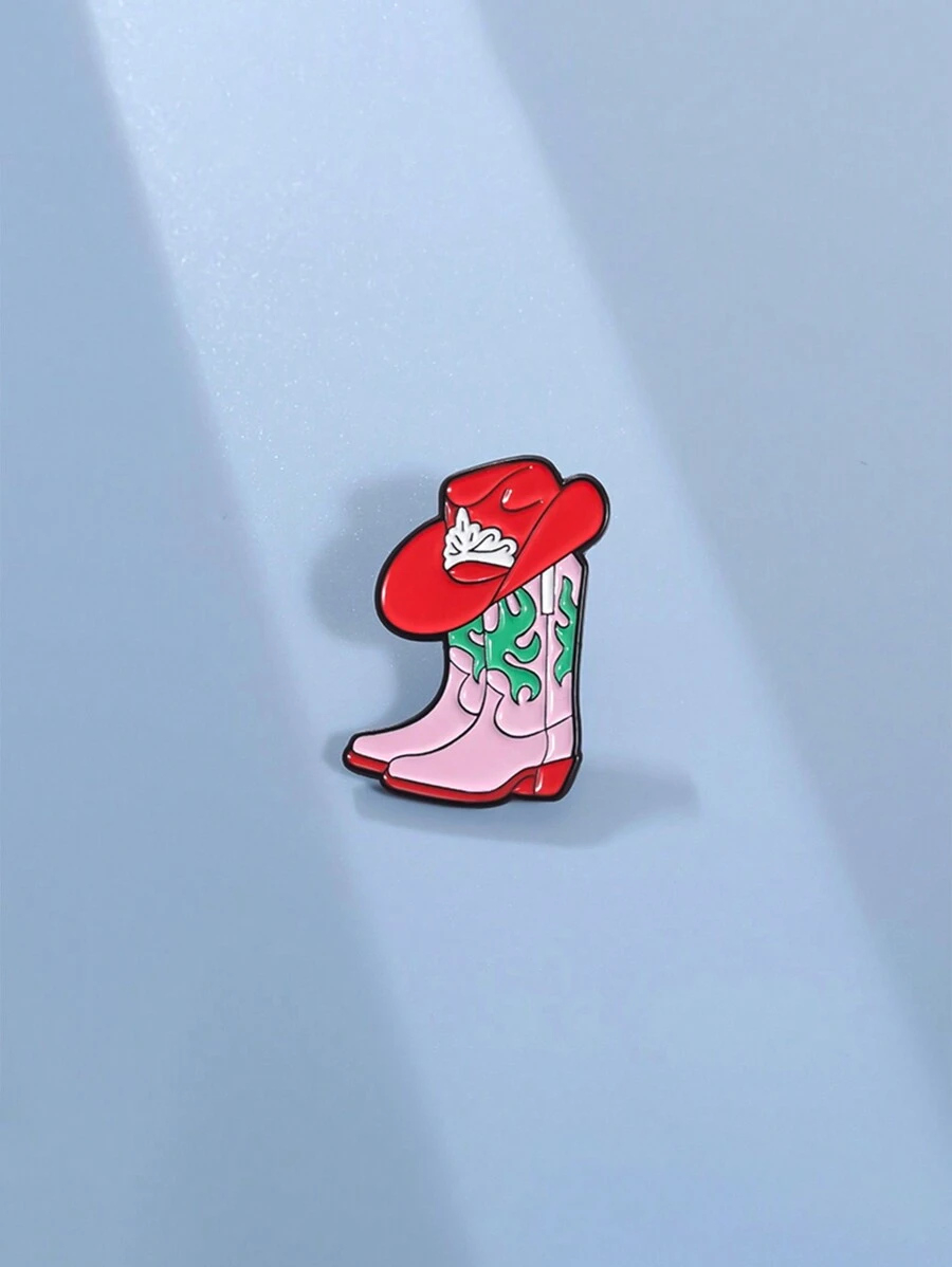 1入組創意粉紅色長靴和牛仔帽形狀卡通胸針徽章，時尚珠寶飾品，適合男女日常穿搭，可搭配衣服和背包