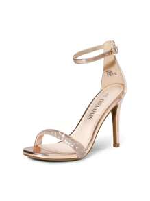 Women Glamorous High Heel Sandals Open Toe Ankle Strap Sandals For Women, Sequins Metallic Stiletto Heeled Sandals, For Party, Wedding - Rượu sâm banh - Xem 4