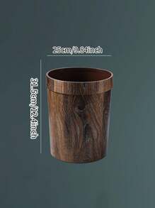 1個復古創意塑料仿木紋壓環款正方形和圓形垃圾桶 - 棕色 - 查看 10