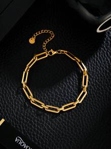 1入組金色鍍層不銹鋼鏈鏈手鍊，適用於派對、宴會、約會、節日、夏季珠寶飾品及日常佩戴