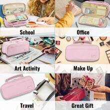 Dual Side Pencil Case Large Capacity Pencil Case Organizer; Double Zipper Storage Bag; Big Pencil Pouch - 粉色 - 查看 7