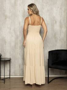 Women's Long Viscolinho Popcorn Dress - 米色 - 查看 2