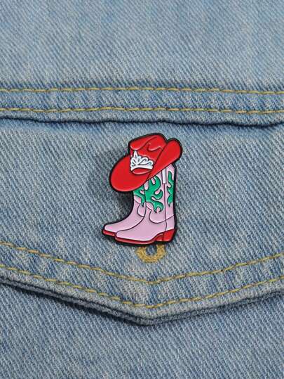 1pc Creative Pink Boot & Cowboy Hat Shaped Cartoon Brooch Badge, Fashionable Jewelry Accessory Suitable For Men And Women's Daily Wear, Can Be Paired With Clothes & Backpacks