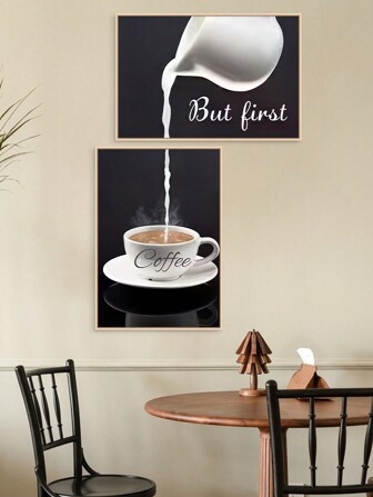2 PIEZAS Pintura en lienzo creativa de café con leche, pinturas decorativas de pared de cafetería, decoraciones para el hogar, sala de estar, cocina, sin marco