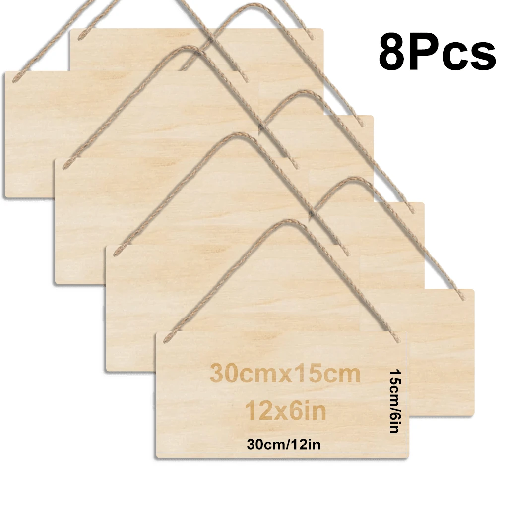 2/4/8件套未加工椴木标牌,尺寸30x15厘米/12x6英寸,空白长方形悬挂式木牌,DIY工艺项目,带绳木牌,门墙装饰画 - A - 查看 1