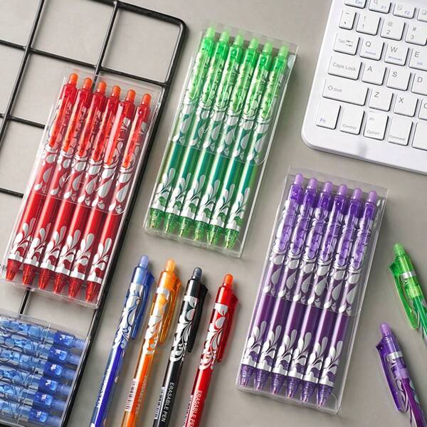 Set di 6 colori di penne a sfera cancellabili con pulsante, penna a colori misti neutra da 0,5 mm, forniture per ufficio e scuola, regalo di Natale per studenti