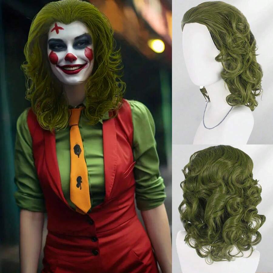 Clown Costume Wigs Green Short Curly Wig 35cm 14inch Synthetic Wig Movie Cosplay Wig For Halloween Cosplay Party - Green - View 1