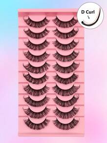 Asiteo 10 Pairs D Curl Full Strip Lashes, Fluffy Thick False Eyelashes, Dramatic Criss-Cross Faux Mink Lashes, Reusable - Hitam - View 6