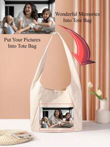 Customizable Canvas Tote Bag, Crescent Bag, Large Capacity Tote, Multi-Functional Storage Bag, Suitable For DIY, Printing, Embroidery, Shopping, Backpack, Ideal For Weddings, Birthdays, Beaches, Holidays And The Perfect Gift For Women, Mothers, Teachers, Friends, Bridesmaids, And Students. - Beige - View 3