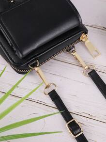 1pc Fashion Shoulder Bag Embroidered Diamond Grid & V-Pattern Multi-Functional Women's Phone Wallet With Multiple Card Slots Versatile Design Wallet Women For Women Wallet Purse Wallet - Black - View 8