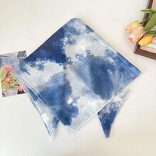 扎染頭巾，高端絲質頭巾，鄉村風格夏季渡假攝影髮飾 - 藏蓝色 - 查看 5