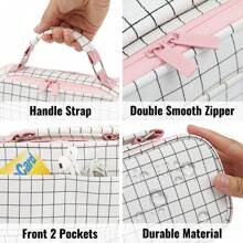 Dual Side Pencil Case Large Capacity Pencil Case Organizer; Double Zipper Storage Bag; Big Pencil Pouch - 格子白 - 查看 3