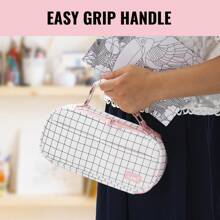 Dual Side Pencil Case Large Capacity Pencil Case Organizer; Double Zipper Storage Bag; Big Pencil Pouch - 格子白 - 查看 6