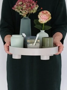 1入組北歐風格多功能水果、杯子、香水和小物品收納托盤，適用於桌面裝飾 - 白色 - 查看 3