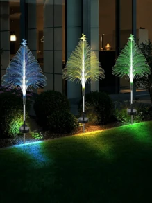 1 pieza Luz solar de fibra óptica con 5 capas/2 capas/1 capa, súper brillante con 7 colores y parpadeo lento, luz de estrella de 5 puntas para decoración de jardín, luz solar de medusa de fibra de junco, luz solar de medusa de fibra óptica LED de 7 colores para decoración de fiestas, luz de camping, luz de fibra óptica para decoración navideña, luz de cuerda para decoración de exteriores, luz de producto de exterior para decoración del hogar, luz de hadas, luz solar de fibra óptica de junco - Multicolor - Ver 6