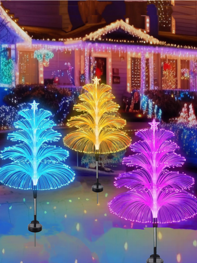 1 peça, 5 camadas, dupla camada, super brilhante, 7 cores, fibra óptica, estrela, luz solar para decoração de jardim, luz de estaca de fibra óptica solar, luzes de corda solares para festas no quintal, eventos, uso externo