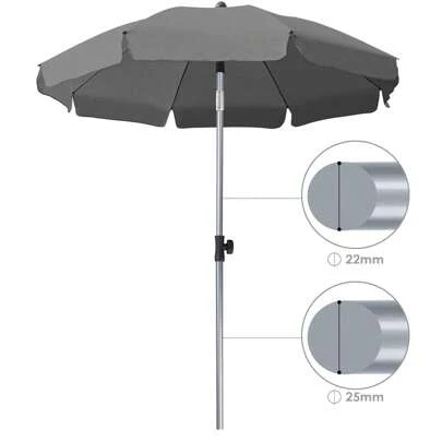 200 cm parasol, marktparaplu, buigbaar, tuinparaplu, rond, 8 stalen stutten, patio paraplu, zonbescherming UV 50+ voor tuin, balkon en patio, 200 g/m²