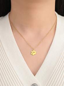 1 Vòng cổ mặt dây chuyền in hình chân cá nhân bằng thép không gỉ, Phong cách đơn giản & dễ thương, Tên tùy chỉnh & Ý nghĩa đặc biệt, Quà tặng kỷ niệm cho bạn bè - Vàng - Xem 7