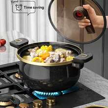 1pc Upgraded Thickened Enamel Pressure Cooker And Soup Pot, 26cm/10.2inch, Large Capacity, Quick Cooking, Non-Stick, Suitable For Restaurants And Home Kitchens, Gas Stove And Electric Stove Compatible, 2 Colors (Cannot Dry Cook) - Black Upgrade - View 5