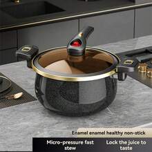 1pc Upgraded Thickened Enamel Pressure Cooker And Soup Pot, 26cm/10.2inch, Large Capacity, Quick Cooking, Non-Stick, Suitable For Restaurants And Home Kitchens, Gas Stove And Electric Stove Compatible, 2 Colors (Cannot Dry Cook) - Black Upgrade - View 2