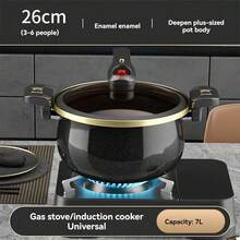 1pc Upgraded Thickened Enamel Pressure Cooker And Soup Pot, 26cm/10.2inch, Large Capacity, Quick Cooking, Non-Stick, Suitable For Restaurants And Home Kitchens, Gas Stove And Electric Stove Compatible, 2 Colors (Cannot Dry Cook) - Black Upgrade - View 3