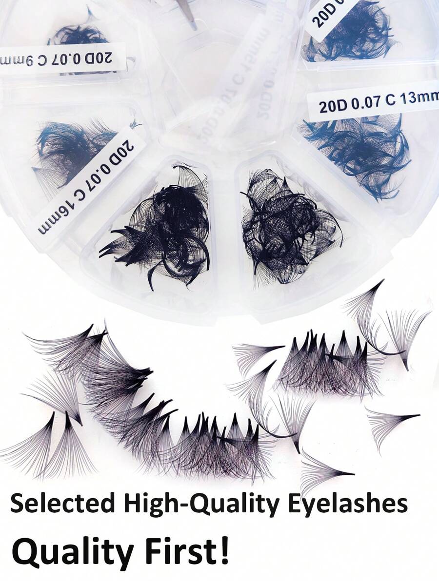 360 Stücke/Packung lose Wimpern, 500 Stücke/Packung lose Wimpern, 20D 9-16mm Länge, 0,07 Stärke, C-Locken handgefertigte Wimpernverlängerungen, Großpackungen Wimpern, mehrere Optionen, erschwinglich - Schwarz - Übersicht 1
