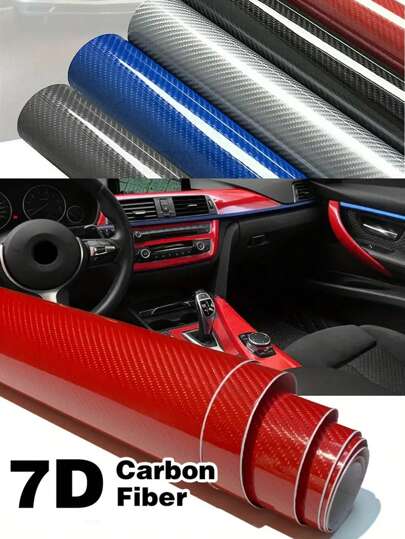 1pc 10x152cm 7D Carbon Fiber Vinyl Film Car Sticker Glossy Car Interior Wrap Sticker Car Home Door Decals Protect Your More Cool DIY Paste