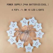 1 件微笑之星 LED 灯串，电池供电装饰灯，儿童房装饰，节日派对装饰，花园，露营，室内，婚礼，家庭，卧室装饰婴儿房装饰育儿室装饰婴儿淋浴家庭装饰礼物 - 白色 - 查看 8