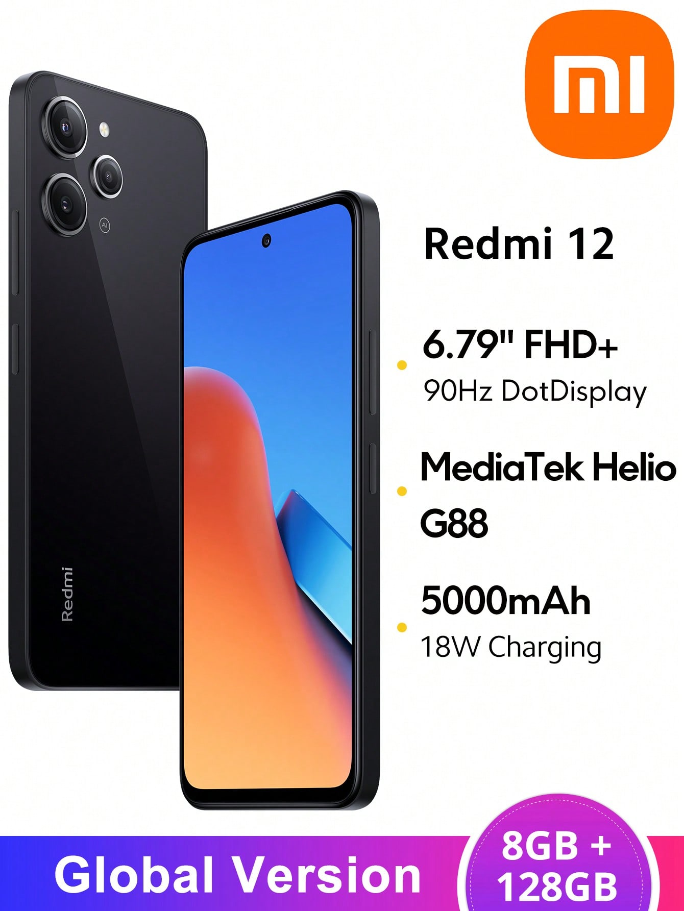 Xiaomi Global Version Mi Redmi 12 8+128GB MTK Helio G88 18W Charging ...