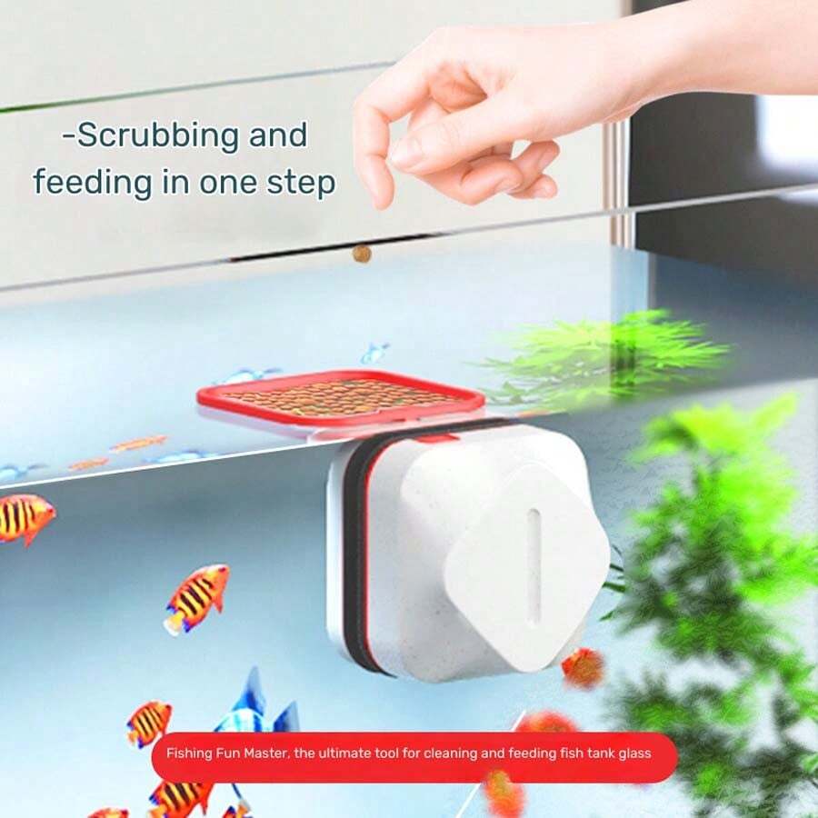 1入組迷你磁力刷，魚形玻璃潔淨器，雙面清潔刷，餵魚專用 - 彩色 - 查看 1