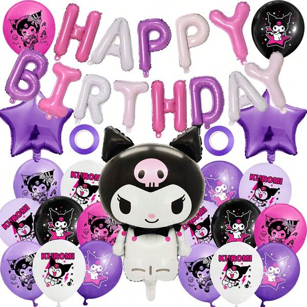 Sanrio 6/24pcs Sanrio Kuromi Party Balloons Cartoon Kuromi Party Decorations Theme Party Supplies Birthday Party Balloons Holiday Gifts