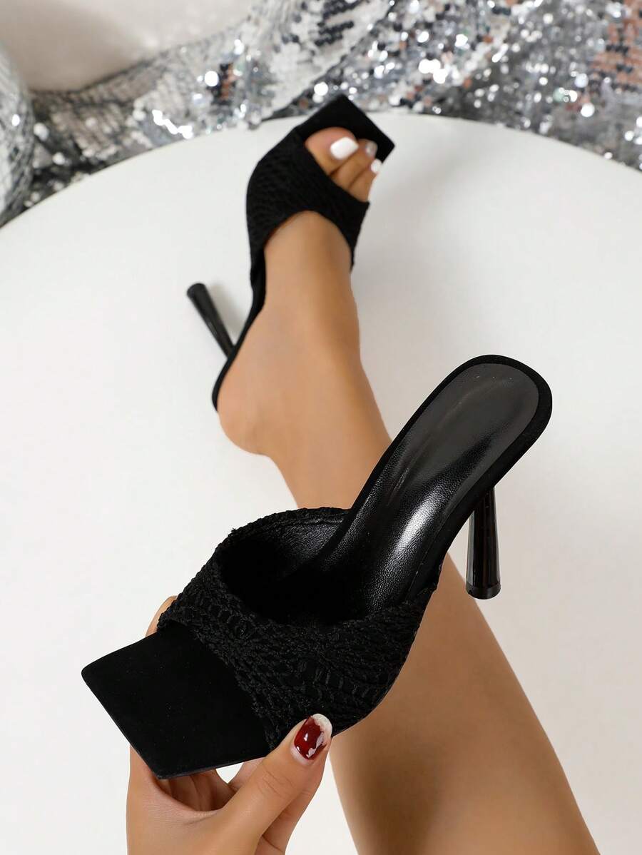 1 双女士时尚优雅细高跟凉鞋 - 黑色 - 查看 1