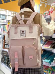 quncheng Large Capacity Student Backpack For 15.6 Inch Laptop, Korean Commuter Shu Embroidery Backpack - Pink - View 2