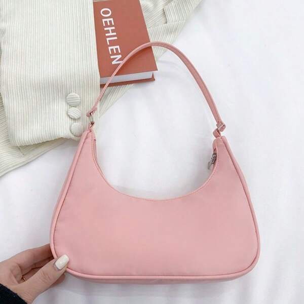 Bolsa transversal tipo Dumpling de Náilon, Bolsa de Ombro Leve, Bolsa de Ombro de Cor Sólida para Mulheres