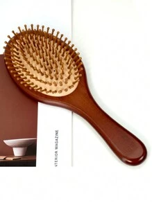 1/2pcs Large Size Bamboo Air Cushion Hair Brush, Natural Bamboo Paddle Brush With Handle, Easy To Detangle Hair, Suitable For Fine/Curly/Dry Hair, Great For Back To School, Travel, Women - Coffee - View 7
