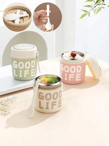 1 件不锈钢真空保温便携式午餐盒 500 毫升保温午餐食物加热器卡通汤杯保温容器便当盒带折叠勺、厨房、圣诞礼物 - 彩色 - 查看 1