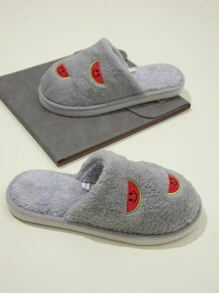 女士西瓜刺绣家居拖鞋日式情侣吸湿拖鞋轻便静音室内拖鞋 - 灰色 - 查看 4