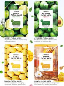 MOOYAM Mascarilla de frutas iluminadora de 11piezas, colección de frutas frescas, mascarilla facial de fresa, rosa, cúrcuma, mantequilla de mango, coco, tomate, lima, pepino, café y miel, hidratante, humectante, antienvejecimiento, iluminadora y calmante, receta coreana de mascarilla facial para mujeres y hombres, cuidado de la piel y cuidado facial